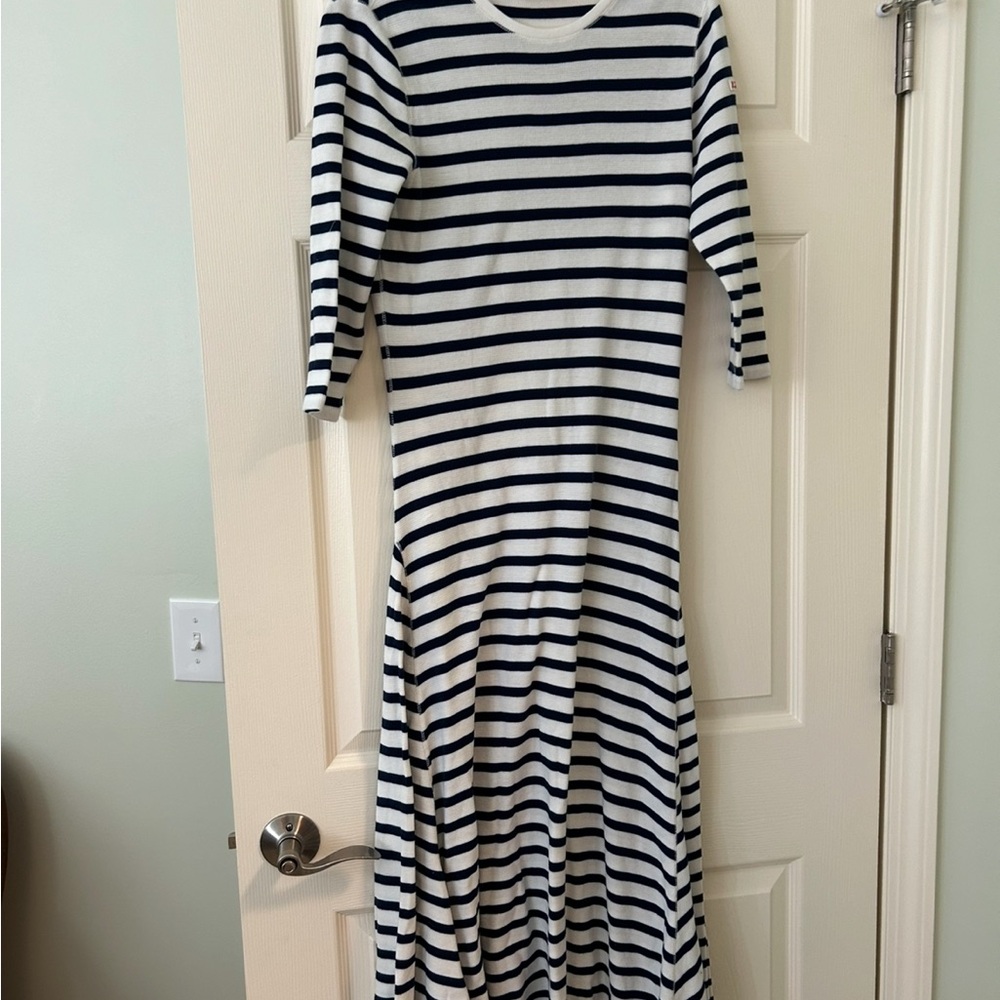 Ralph Lauren Navy and White Striped Midi Dress